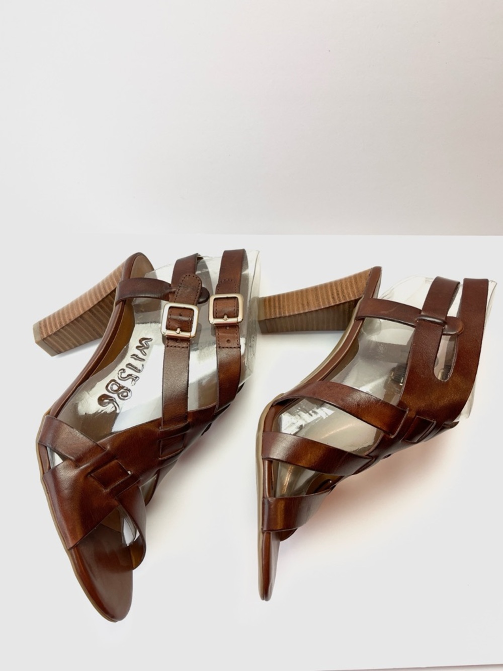 BROWN LEATHER STRAPPY BLOCK HEEL SANDAL - Picture 3 of 8